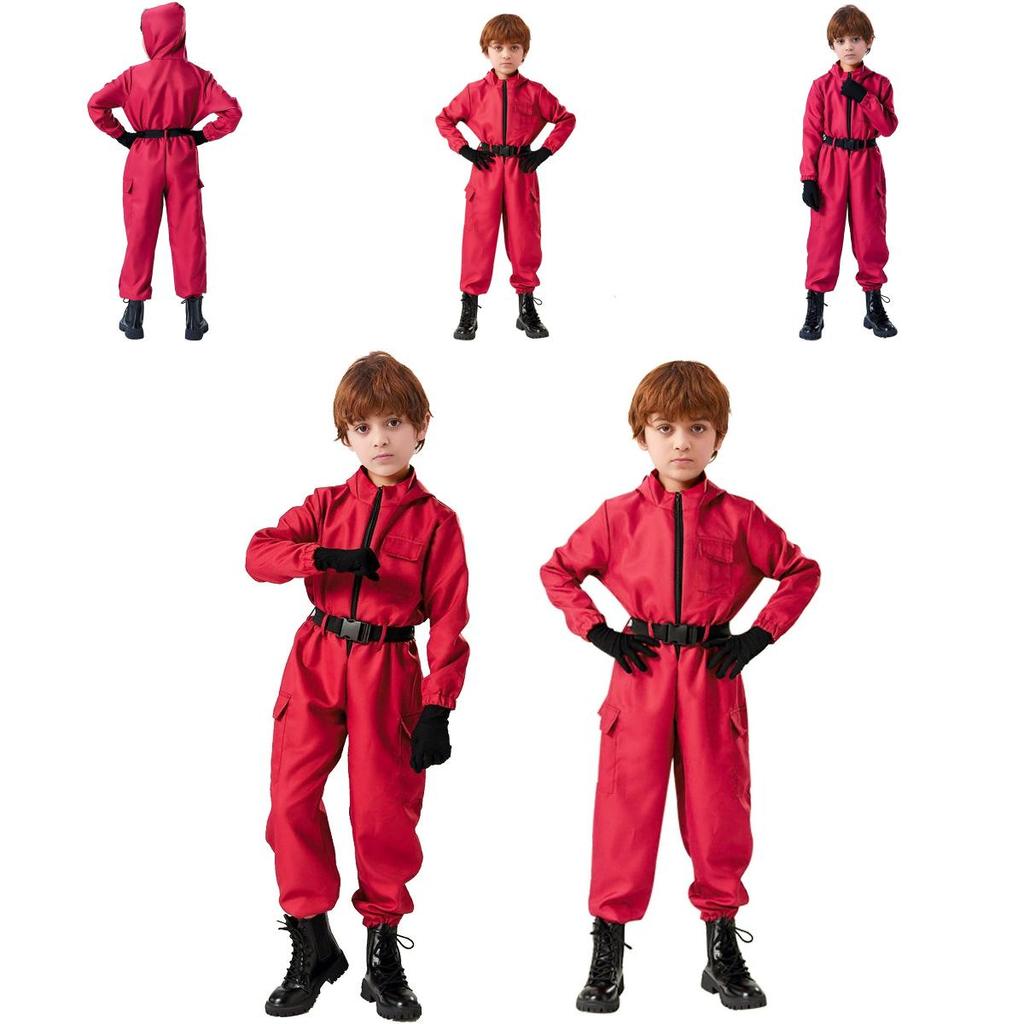 Squid Game Theme Cosplay Red Jumpsuit With Polyester Fabric For Girls Halloween Costume
