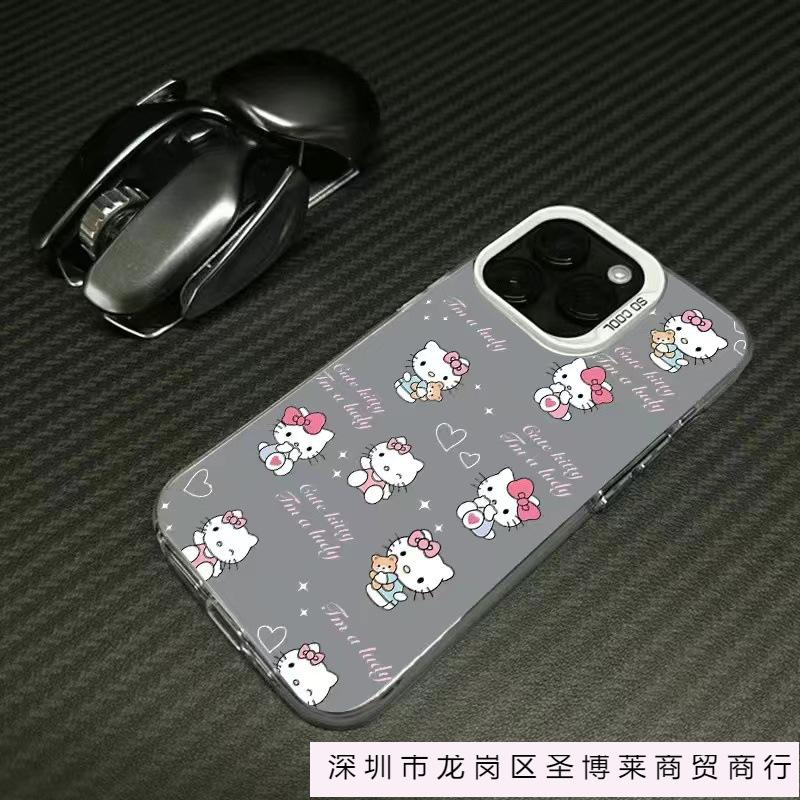 Full screen KT cat Internet celebrity Apple 12Promax mobile phone case iPhone11 cartoon 14Pro/16 colored silver 15Plus