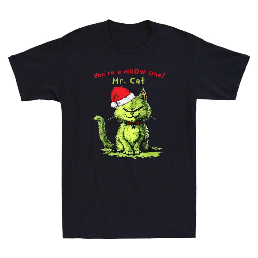 You re A Meow One Mr. Cat Christmas Holiday Funny Santa Cat Meme Men s T-Shirt L