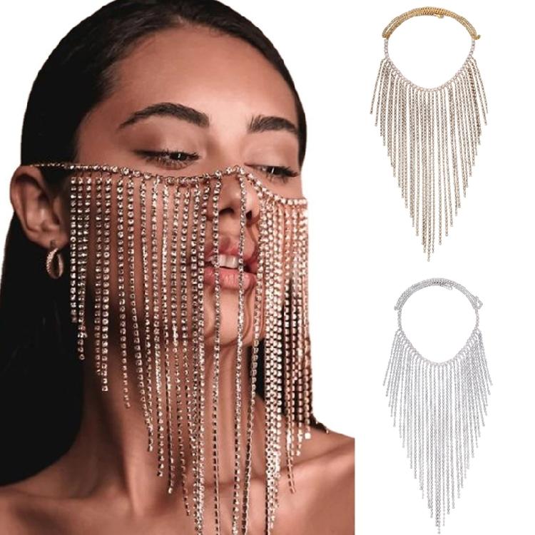 Vintage Face Chain Blingbling Mask Chain Bridal Headpiece Glistening Crystal