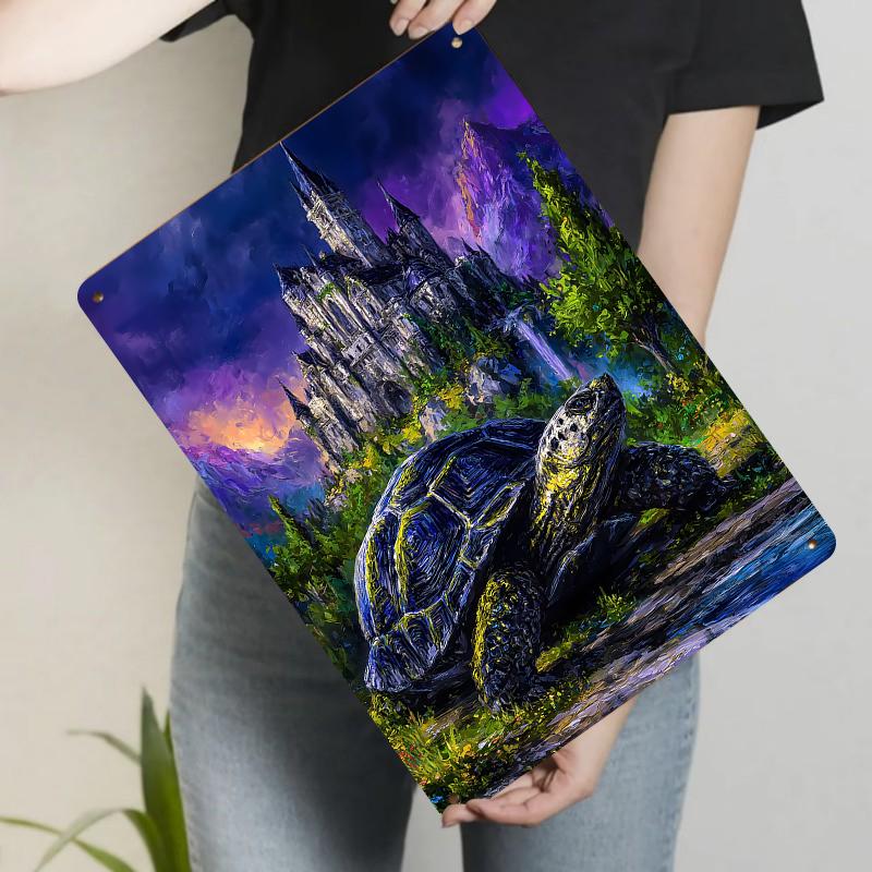 

Fantasy Castle Giant Turtle Metal Iron Painting Home Wall Decor Living RoomArt Mural 20x30cm（7.8x11.8inch）