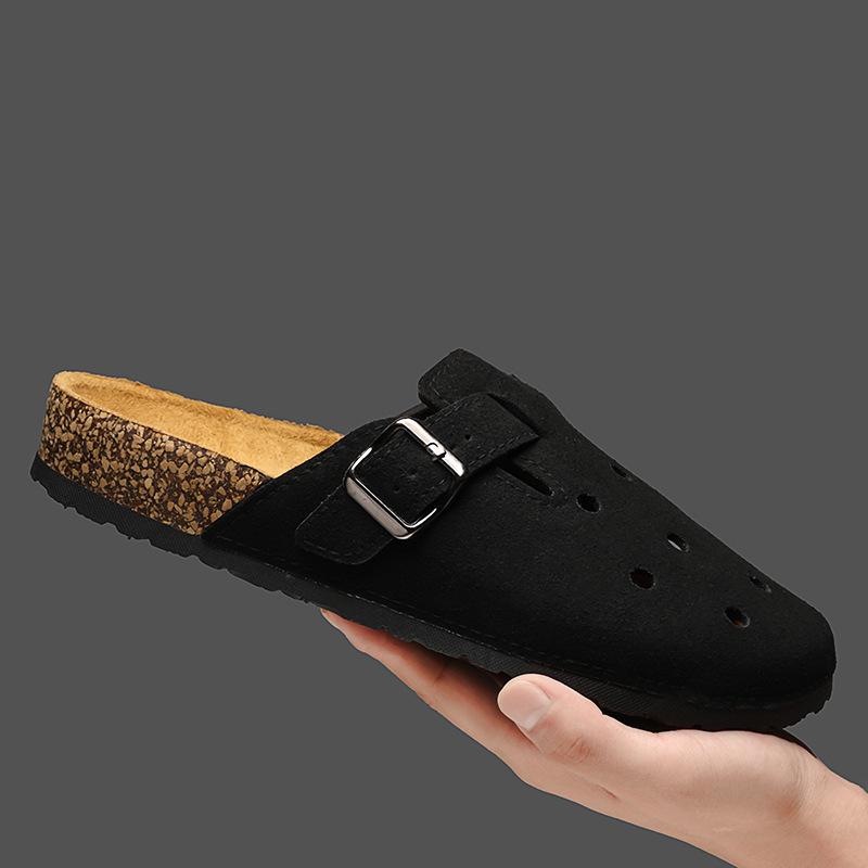 Baotou Slippers Summer New Fashion High-end Leather Surface Half Support Couple Beach Sandals Boken Cool Slippers