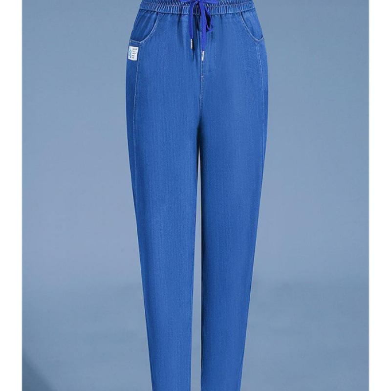 2026 Ice Silk Jeans Women's High Waist Elastic Soft Jeans Mother Elastic Waist Pants Summer Middle-aged and Elderly