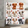 1pc Cute Cartoon Dogs & Hearts Shower Curtain, Durable Polyester, Easy Clean, Machine Washable