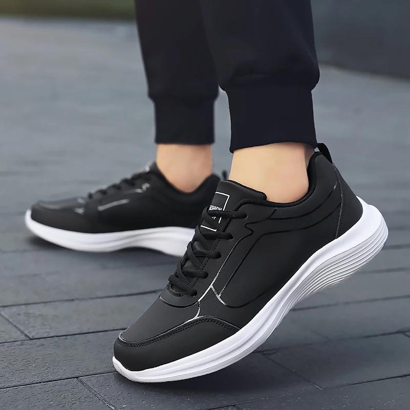 Fashion Men Leather Sport Shoes Size 48 Leather Running Shoes Outdoor Waterproof Sneakers Men Lightweight Athletic Sneakers for Men