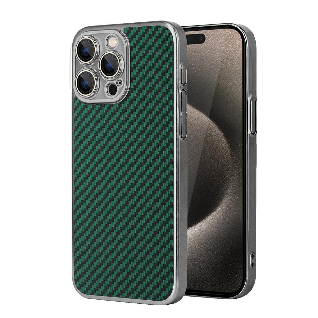 New Applicable Iphone15 Electroplated Carbon Fiber Mobile Phone Case Apple 15ProMax Lens Film Anti-drop Protective Case
