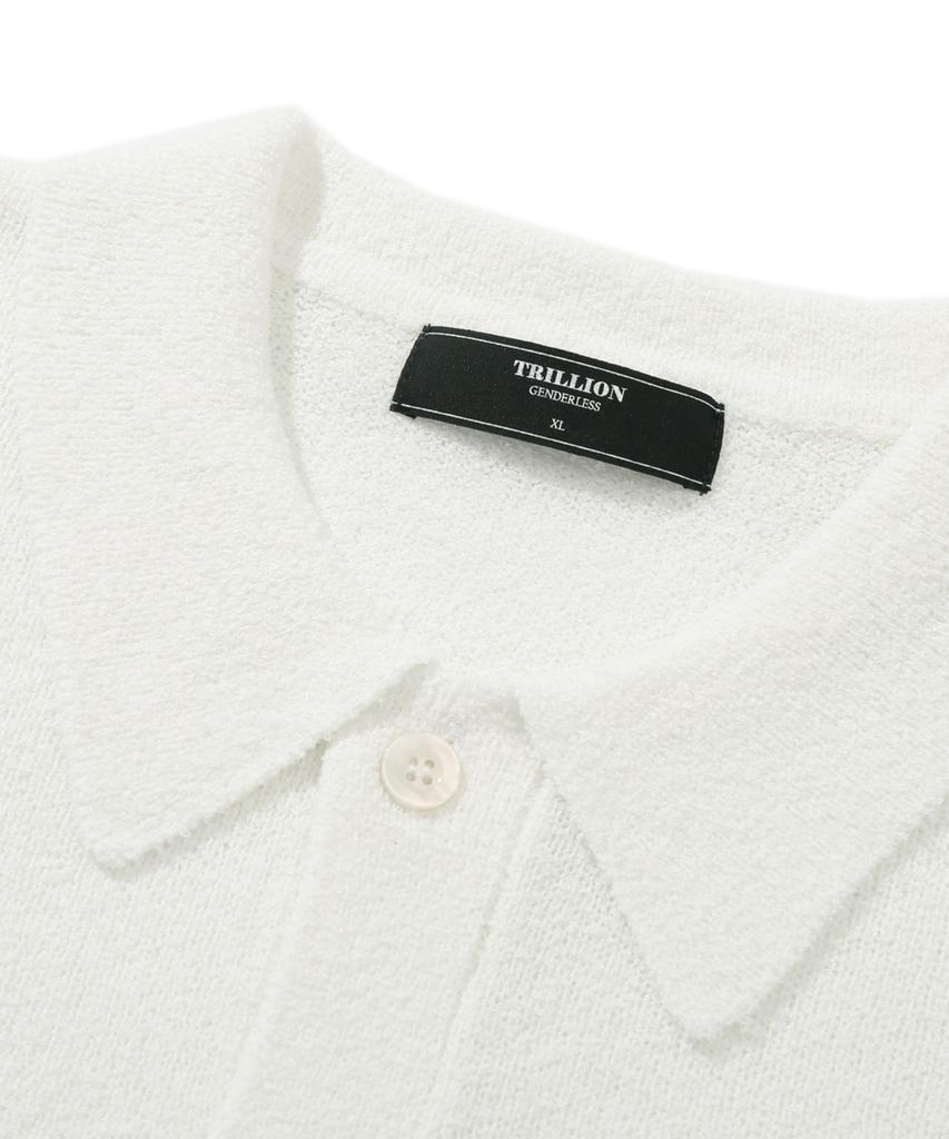 TRILLION Washable Boucle Collar Short Sleeve Knit (Cream White)