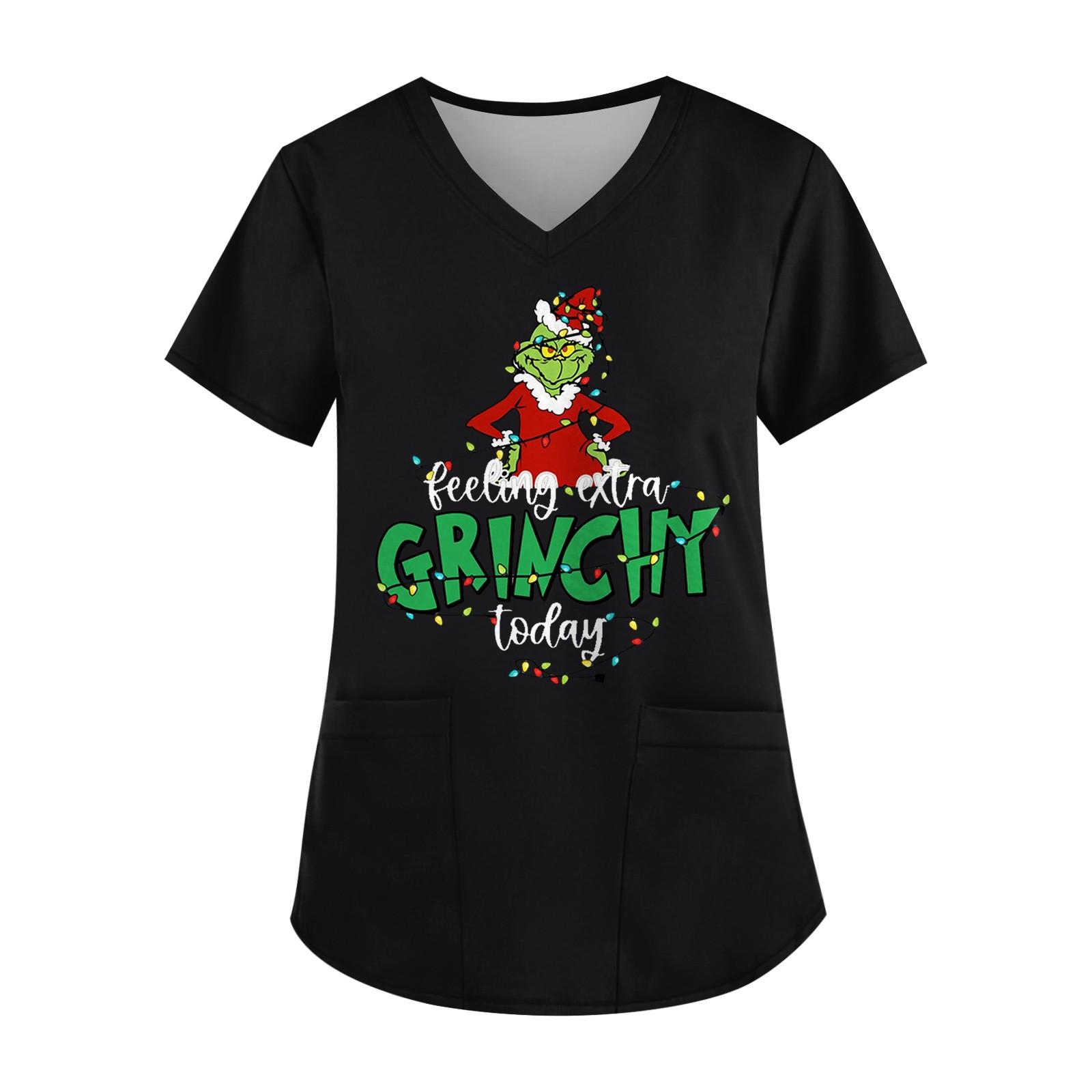 

Плюс Размер Печатный Рабочий Униформа Топы Для Женщин Крест V-образный вырез Печати Короткий Рукав Забавные Футболки Рабочая Одежда Футболка С Карманами XL чёрный