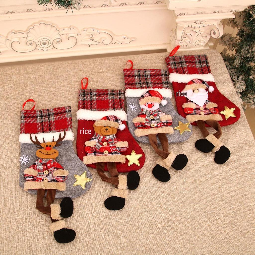 Cross-Border Plaid Christmas Stocking & Candy Bag Ornament for Kids