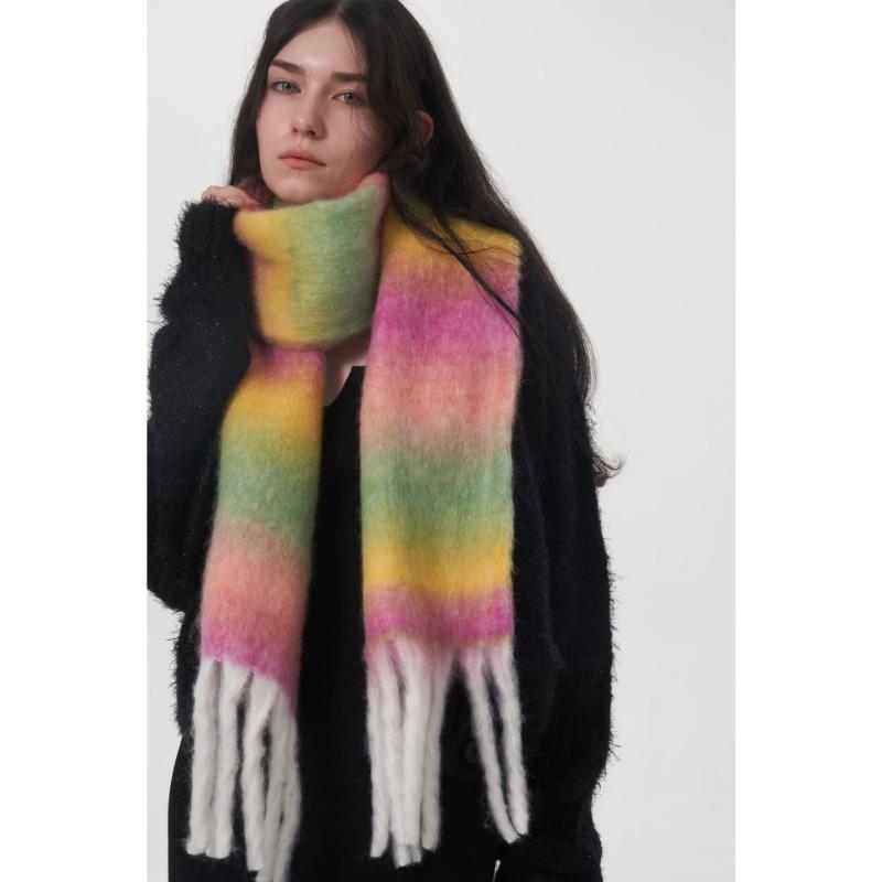 Original design light luxury gradual change wool scarf women, winter new solid color mohair warm scarf scarf