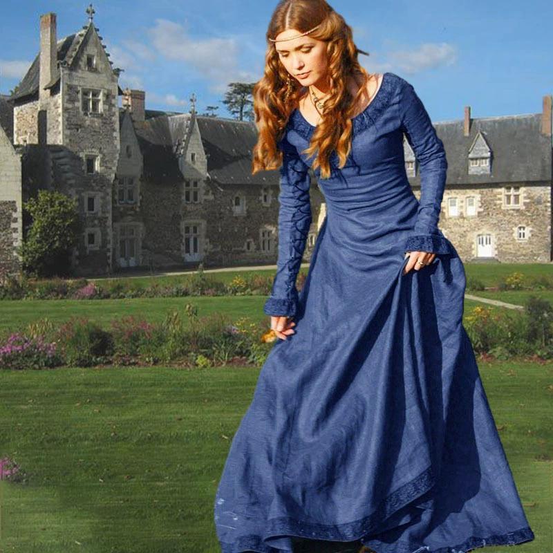 

Бархатное длинное платье Scione в средневековом стиле эпохи Возрождения, платье кельтской королевы, костюм для косплея, платье из фильма XXXL синий