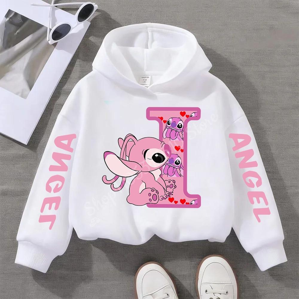 Stitch Hoodies Angel Letter A B C D E F Children Pullover Kid Casual Clothes Anime Kids Sweatshirts for Girl Boy Cartoons Tops