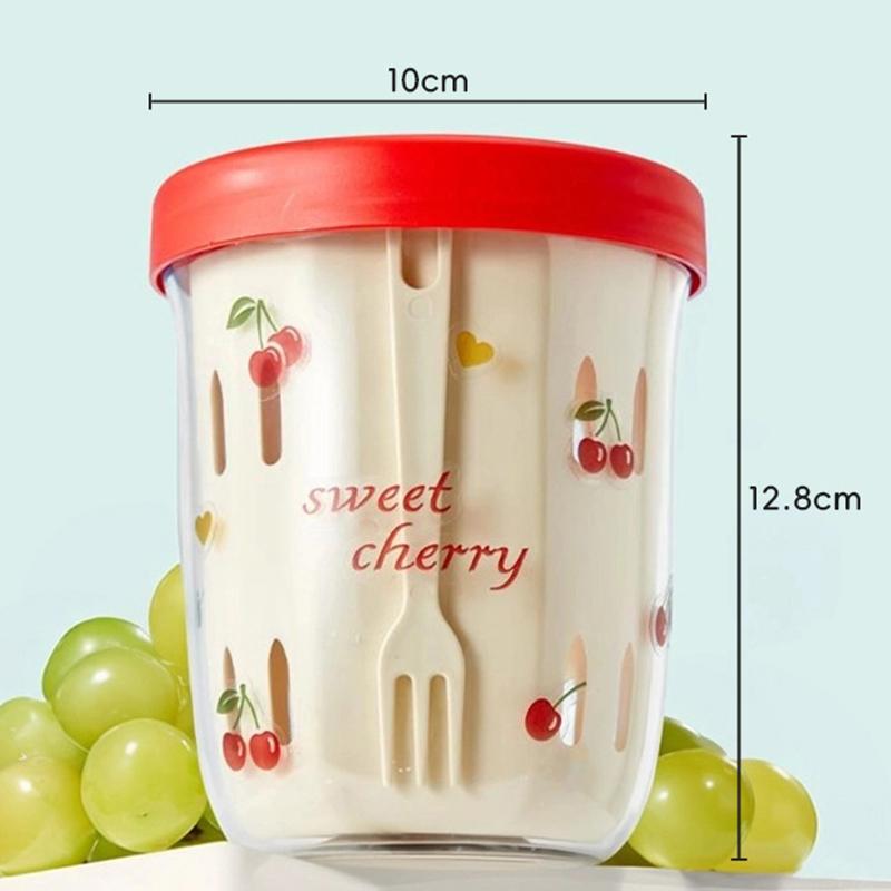Double Wall Salad Cup Portable Leak Proof Oat Container With Fork&Handle Drain Fruit Cup Cute Breakfast Cup For Student