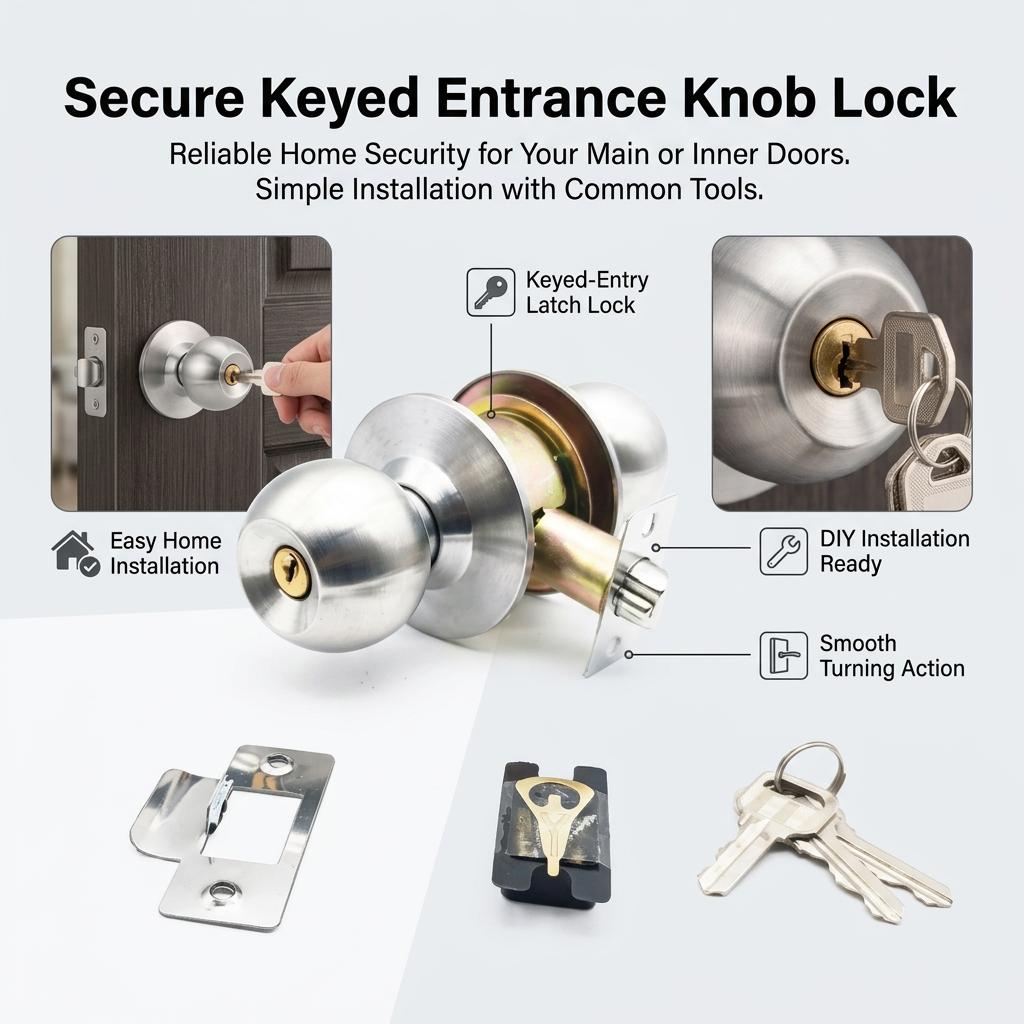 Stainless Steel Ball Door Lock With Antique Copper Finish And Brass Core For Home-Security