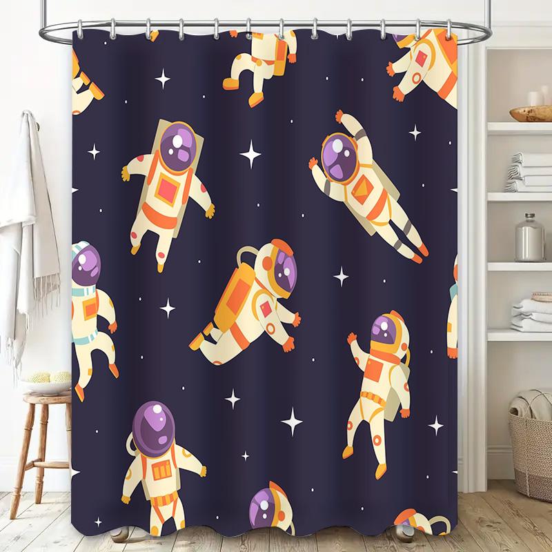 Space-themed astronaut printed waterproof shower curtain suitable for home decoration in bathroom or kitchen, available on AliEx
