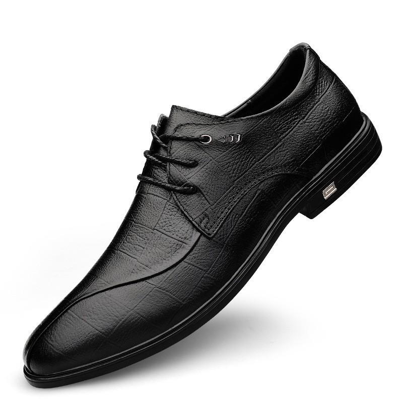 Men's Breathable Top Layer Leather Shoes - Large & Small Sizes, Soft Sole, Suitable for Business Casual & Wedding