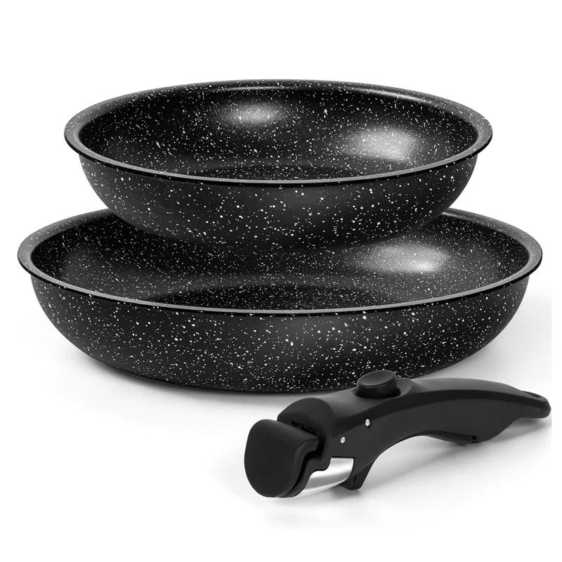 

MICHELANGELO Removable Handle 8 & 10 Fry Pans Nonstick Frying Pan Set Granite Coating Skillets Steak Omelette pan Oven Safe чорний