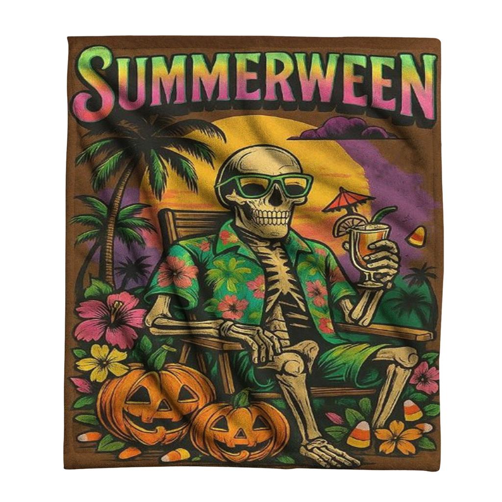 Summerween Themed Plush Blanket Soft Warm Throw Blanket for Indoor Outdoor Use Lightweight Cozy Fabric