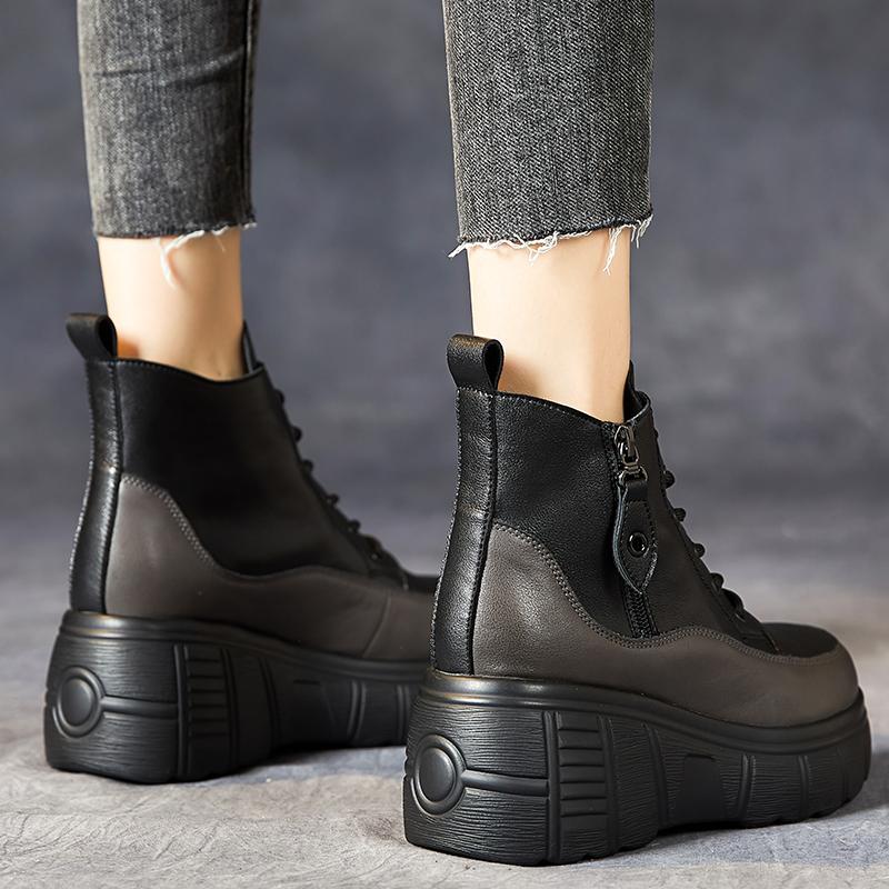 Fashion GKTINOO Ankle Women Boots Zip Winter 2024 New Women Shoes Genuine Leather Round Toe Handmade Retro Concise Platform Boots