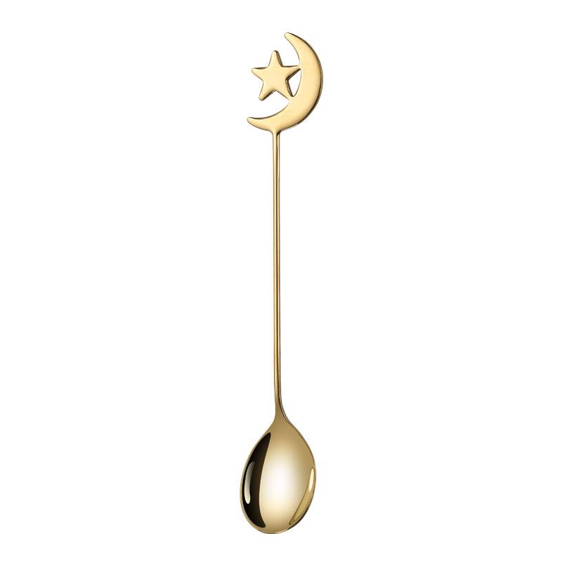 Stainless Steel Spoon Fork Star Moon Tableware Set Gold Coffee Spoon Teaspoon Fruit Dessert Accessorios Cake Home Restaurant