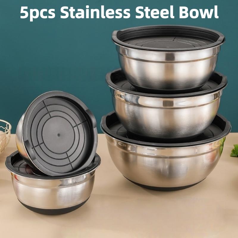 5pcs Stainless Steel Cookware Set - Oven Safe Baking Dishes with Lids, Salad Bowl, Cooking Basin for Baking, Roasting, Frying