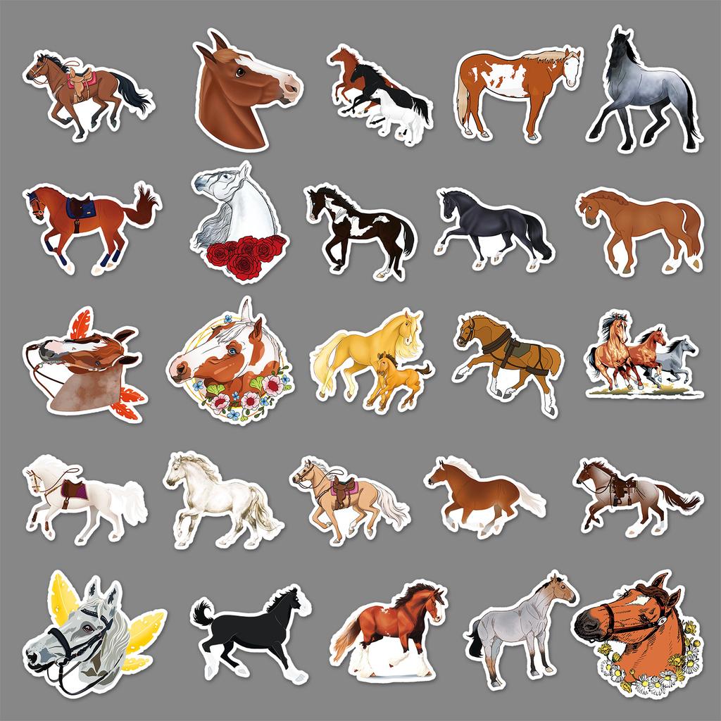 50 Horse Graffiti Stickers Cartoon Animal Stickers Children's DIY Skateboard Mobile Suitcase Stickers Waterproof