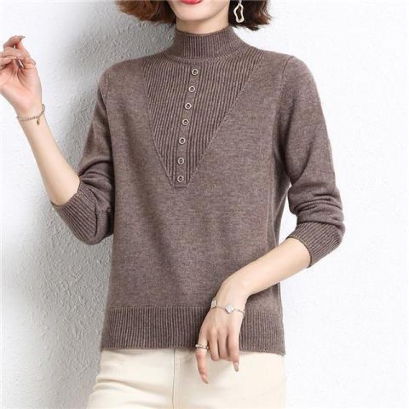 Autumn and winter women's new warm half-high collar base shirt, mother's wear, knitted thick sweater