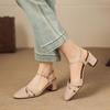 Krazing Pot Sheep Skin Med Heels European Design Summer Size 40 Round Toe Circle Buckle Straps Women Pumps