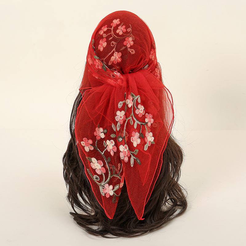 Кружевной Вышитый Цветочный 80 Квадратный Шарф Мусульманский Хиджаб Женский Элегантный Платок Головной Убор Летний Дорожный Пляжный Бандана Тюрбан