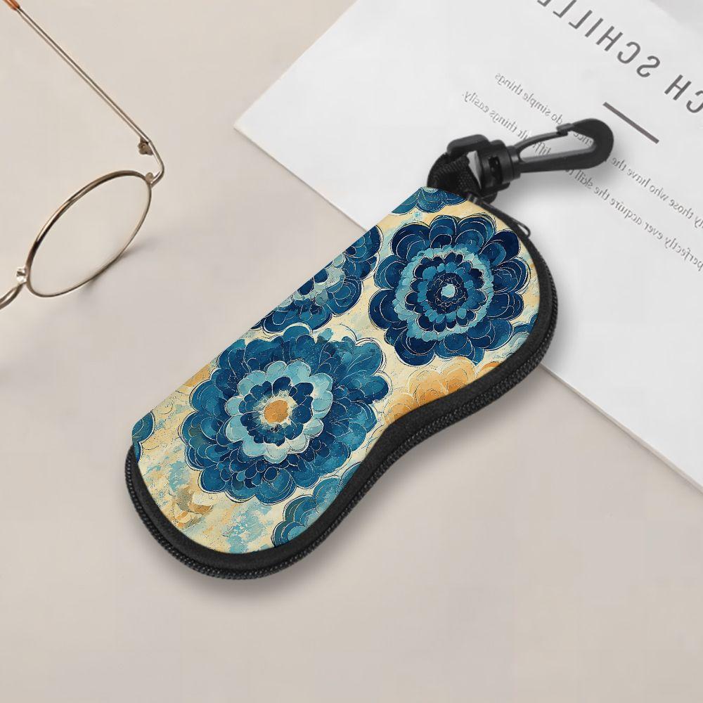 2D-Vintage Floral Pattern Zipper Sunglasses Case, Protective Eyeglasses Holder Box, Portable Travel Glasses Organizer for Women Girls Gift