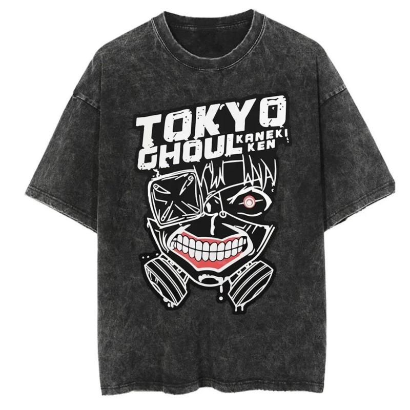 Horké Anime Tokyo Ghoul Grafické Prané Tričko s Pavoučí Lilií Pánské Vintage Trička Y2k Bavlněné Tričko Harajuku Pánské Ležérní Topy
