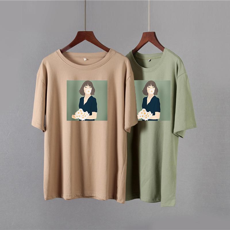 Hirsionsan Kawaii z nadrukiem T Shirt kobiety lato eleganckie podstawowe luźne ubrania estetyczne Harajuku koszulki z nadrukami kobieta Casual bawełniany top