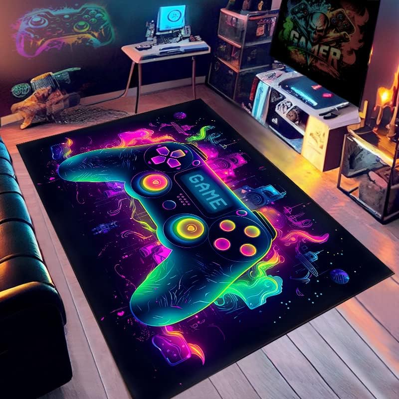 Gaming Rug for Boys Room with Game Controller Design Soft Carpet for Esports Game Room and Bedroom Floor Mat