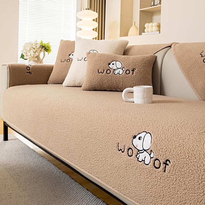 

Зимний домашний нескользящий толстый чехол из шерпы с вышивкой в виде собаки Funda Sofa Cushion Couch Covers 70X70