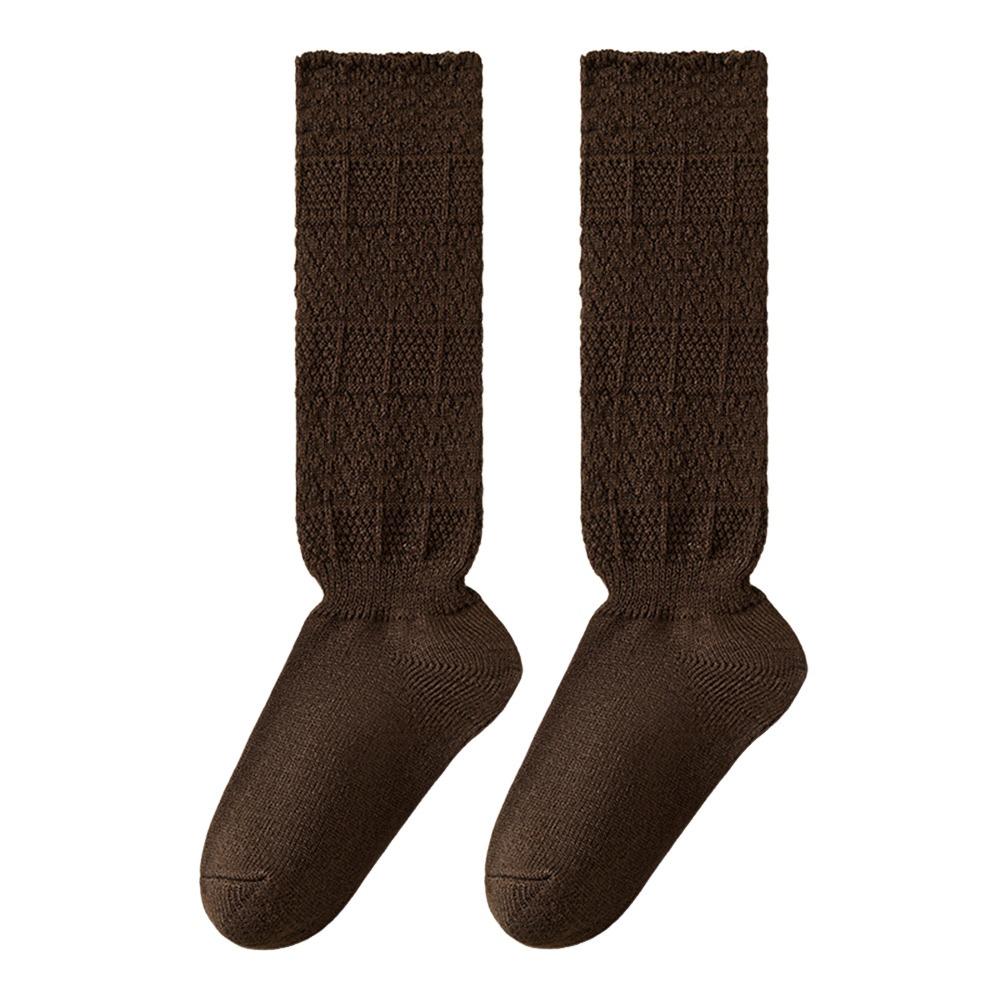 

Fashion Solid Color Knitted Calf Socks Y2K Lolita Lace Long Tube Sox Leg Warmers for Women Girls 35-39 кофейный