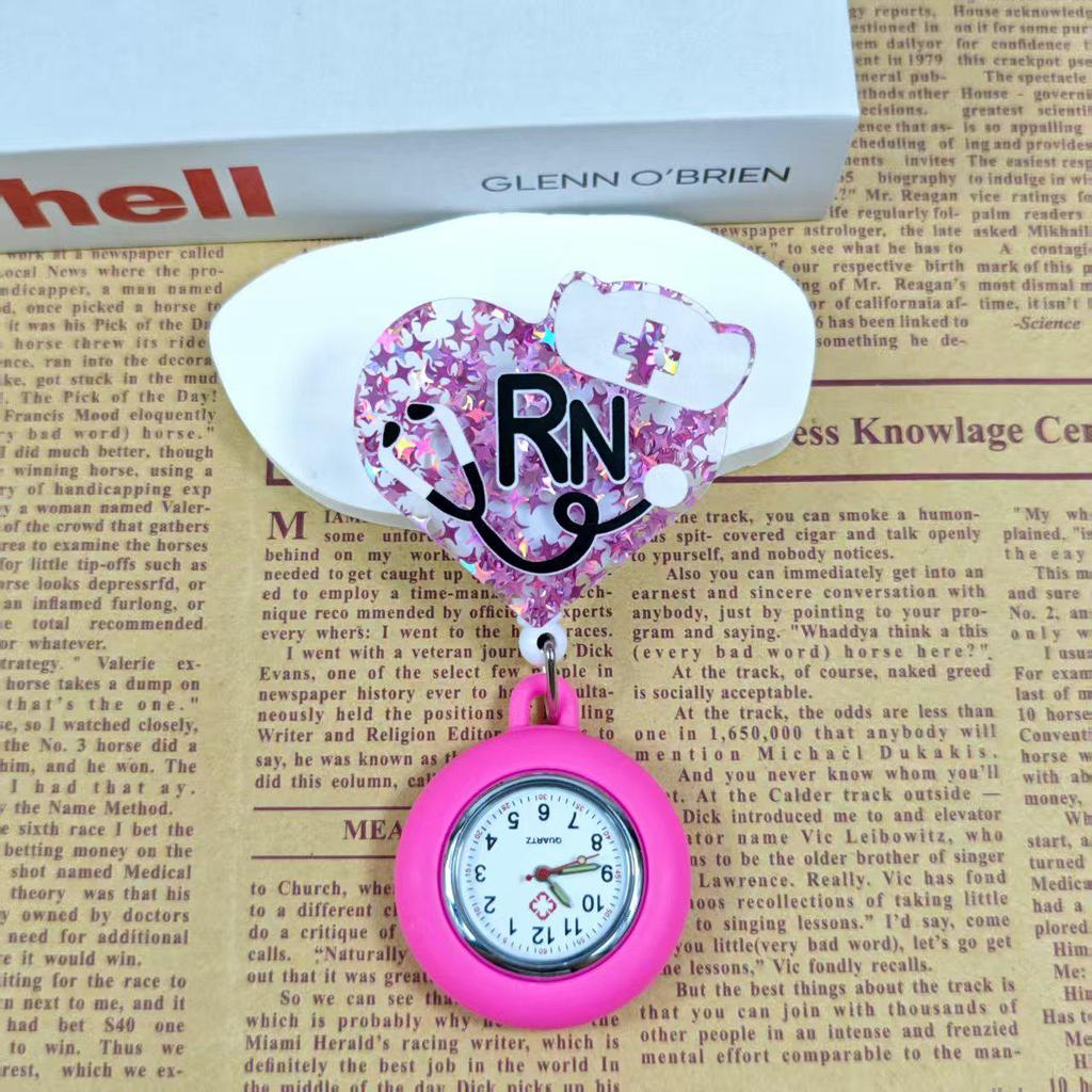 Shiny Cartoon Nurse & Doctor Badge Reel with Retractable PVC Pocket Watch Clip