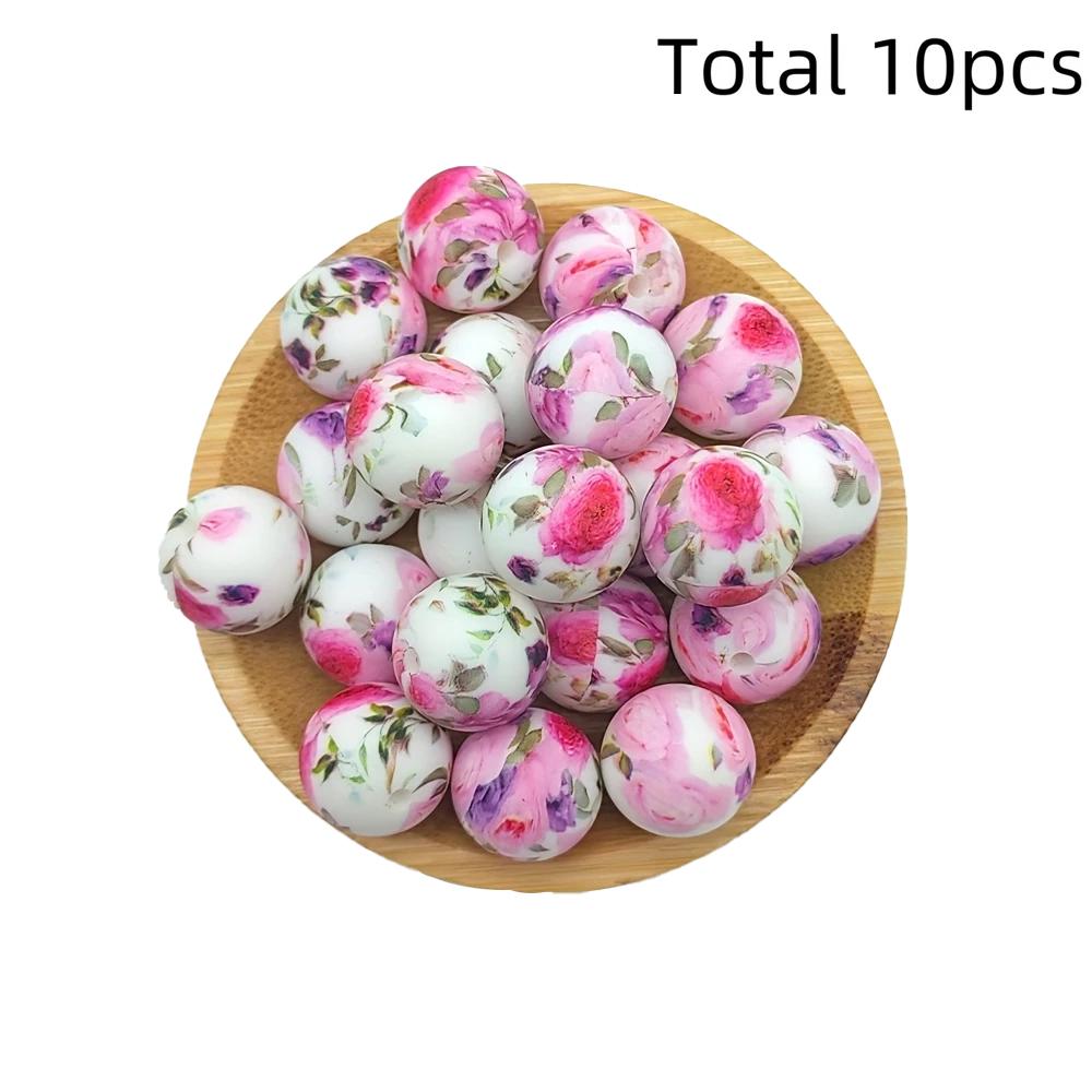 10/10pcs 15mm silicone beads with various styles of printed patterns, perfect DIY bead handmade accessories, fashionable jewelry