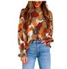 Casual Puff Long Sleeve Chiffon Blouse Spring Vintage Abstract Printed Shirt Fashion Loose Round Neck Tops Blusas De Mujer 25144