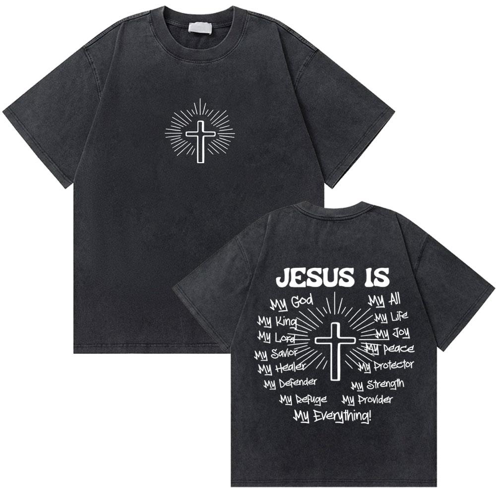 Gewaschenes Vintage Christian Jesus Grafik T-Shirt für Herren Hohe Qualität Baumwolle T-Shirts Herren Hip Hop Gothic Oversized T-Shirt Streetwear