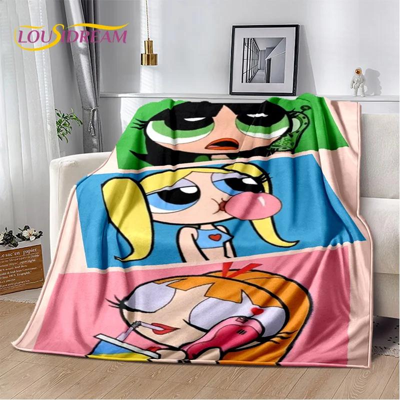 Kreskówkowy Słodki P-Powerpuff Girl Miękki Koc Flanelowy na Łóżka Sypialnia Sofa Piknik, Koc Narzuta do Przykrycia na Zewnątrz Rekreacja Drzemka Prezent