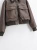 Women's 2025 Autumn Stylish Faux Leather Pilot Jacket with Large Pocket Detail
