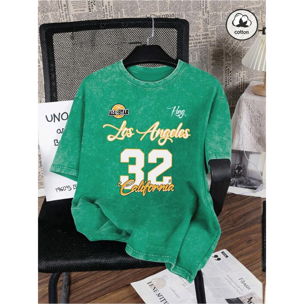 Kalifornien Los Angeles Bedruckte Gewaschene T-Shirts Herren Übergröße Baumwolle T-Shirt Sommer Rundhals Oberteile Lässig Abgenutzt Herren T-Shirts
