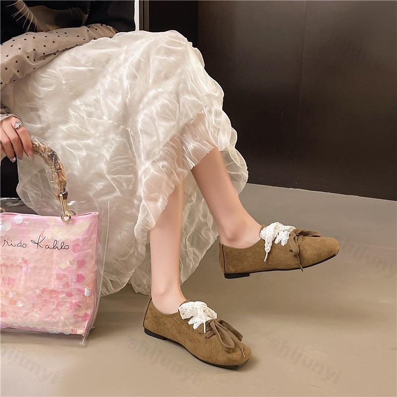 Fashion Elegant Lace Square Head Casual Mary Jane Shoes Women's Spring 2025 New Shallow Mouth Comfortable Flat Ballet Style Single Shoes