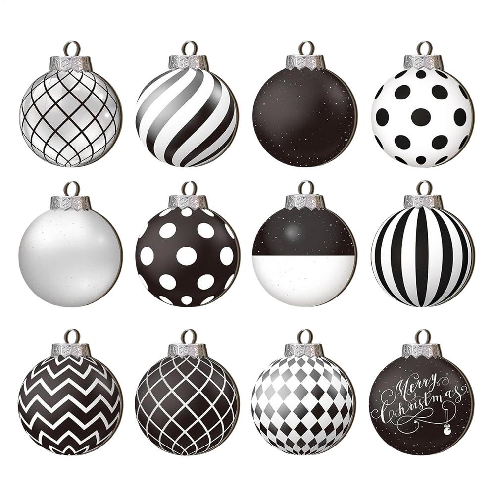 

12pcs Christmas Balls Ornaments 2D flat Black White Balls Christmas Decor Xmas Tree Pendants Ornaments Home Decor New Year Gift 8cm чорний білий колір