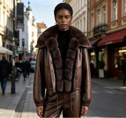 American retro lapel big fur collar cotton clothes autumn and winter loose short suede loose and thin pie overcome