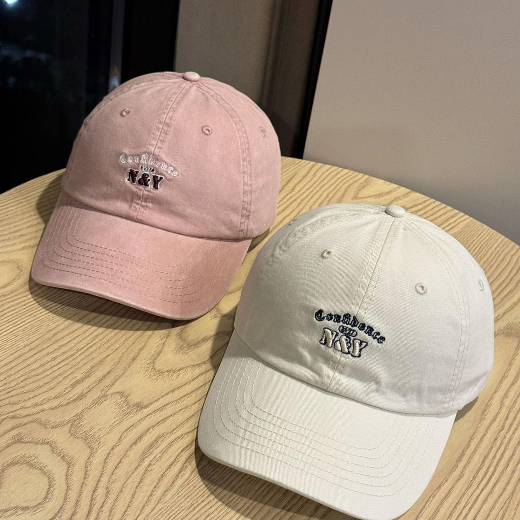 New style pure cotton washed soft-top baseball cap for women, spring and summer street fashion letter print, face-slimming curved brim cap for men