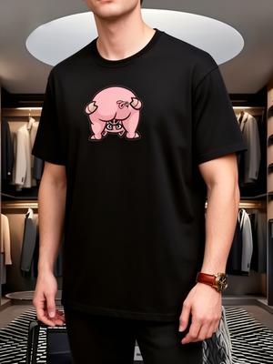 Men'S T-Shirt with Cute Pig Graphic - Soft Everyday Casual Tee, Minimalist Everyday Shirt for Men, Everyday Outfit Essential, Casual Wear Essential