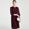 Tranquil luxury and grandeur: Spring and summer round neck cinched waist slimming, simple and elegant mulberry silk micro elastic dress
