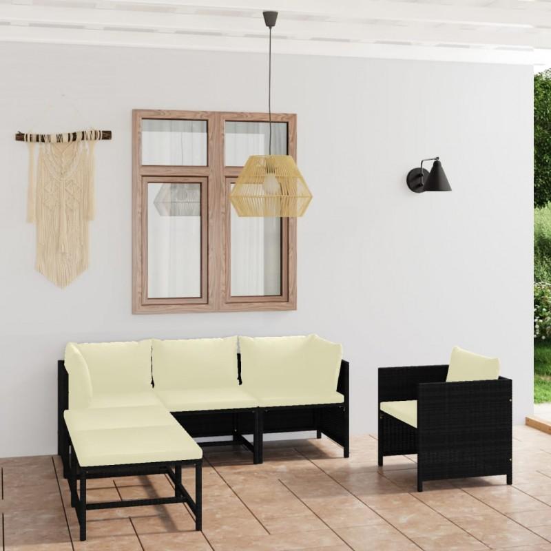 Día y Noche - Día y Noche Set de muebles de jardín 6 pzas y cojines ratán sintético negro