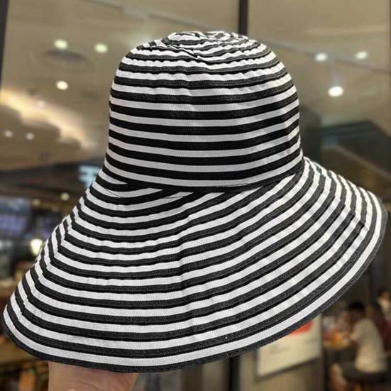 Women Sun Hat Striped Print Wide Brim UV Protection Hat Lightweight Breathable Summer Beach Basin Hat Versatile Accessory